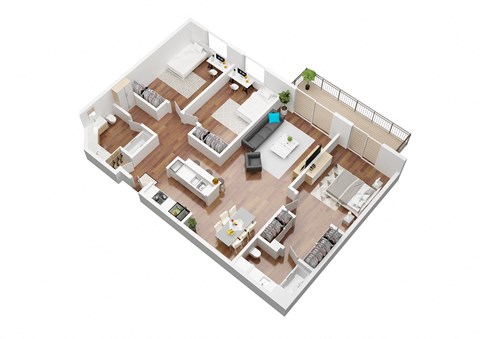 Floor plan for 3 beds, 2 baths, 1355 sqft